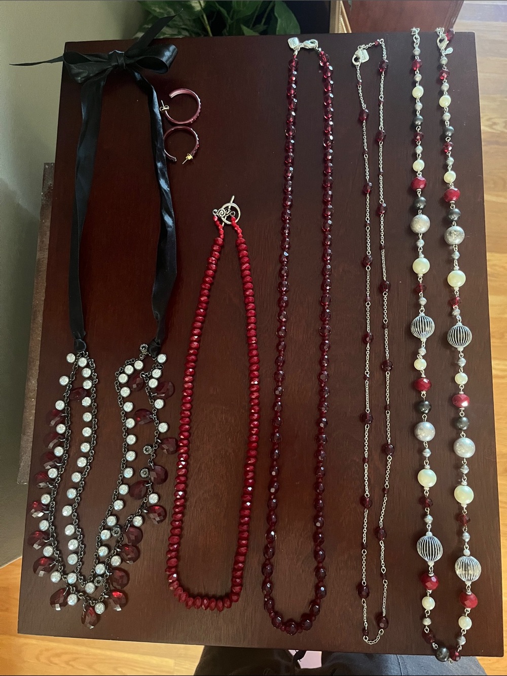 Chaps Red and Silver Women's Necklace Set Lot of 6 items